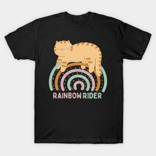 Rainbow Riding Cat Funny Design T-Shirt